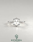 Vintage Round Rose Cut Moissanite Solitaire Engagement Ring in 925 Silver