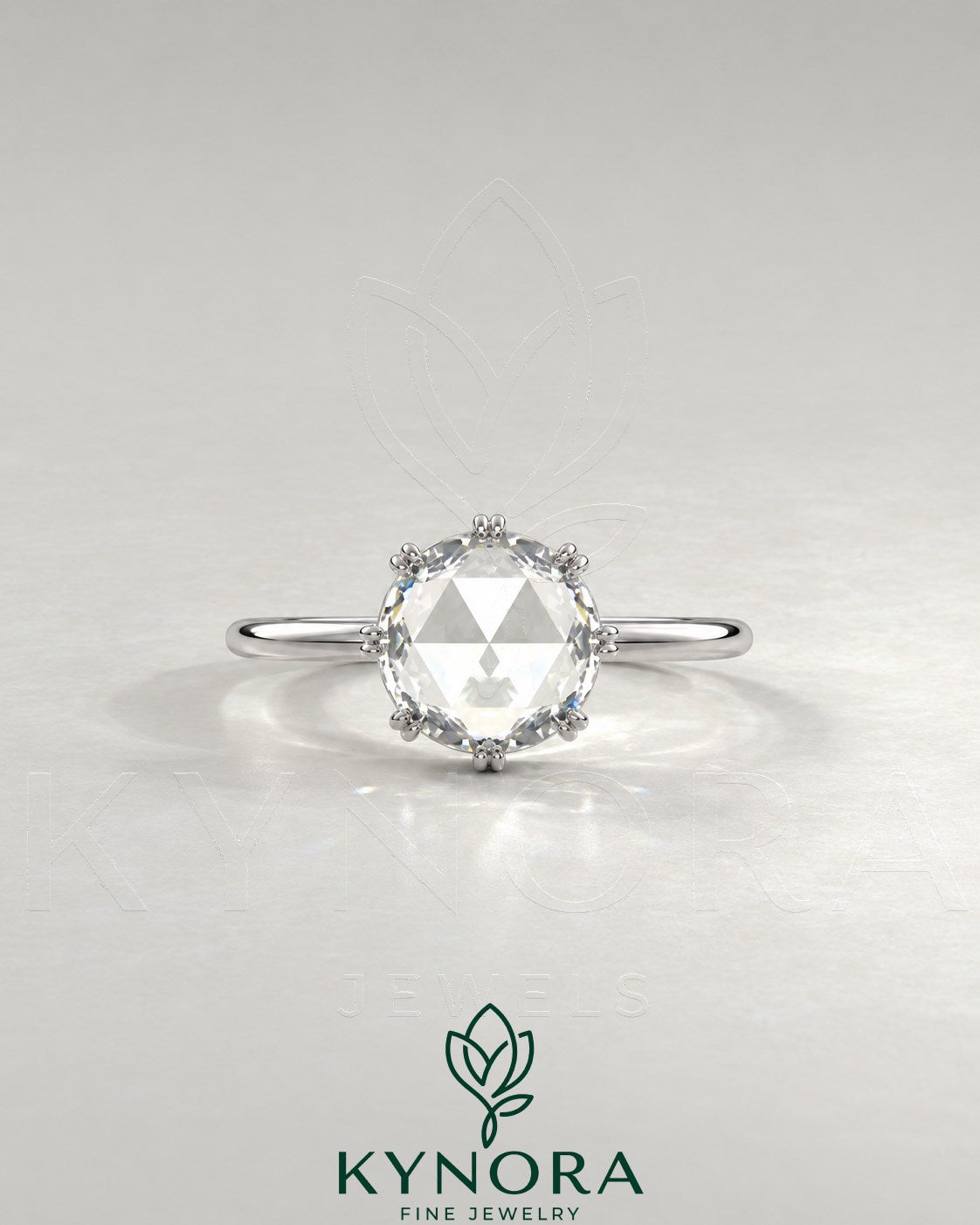 Vintage Round Rose Cut Moissanite Solitaire Engagement Ring in 925 Silver