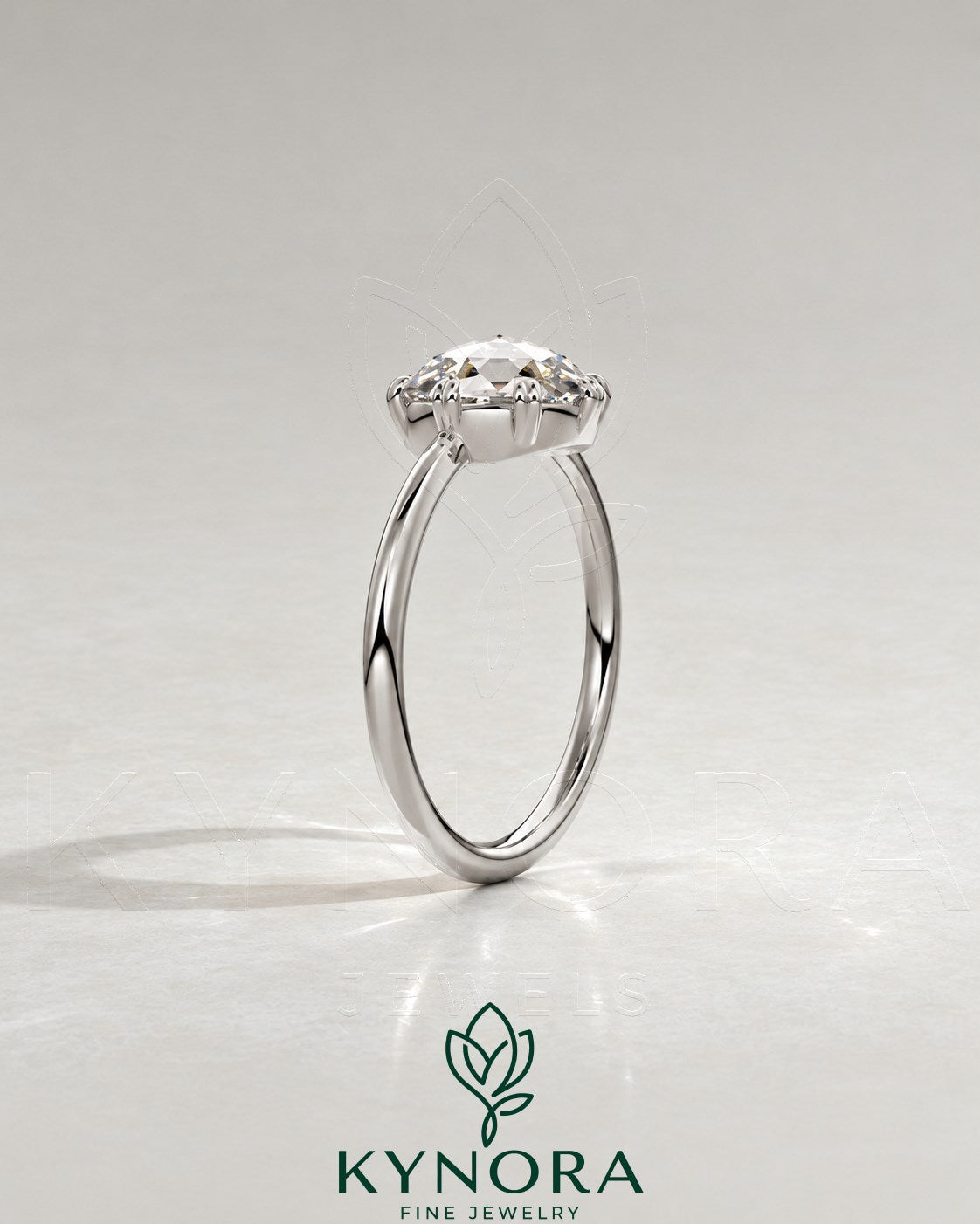 Vintage Round Rose Cut Moissanite Solitaire Engagement Ring in 925 Silver