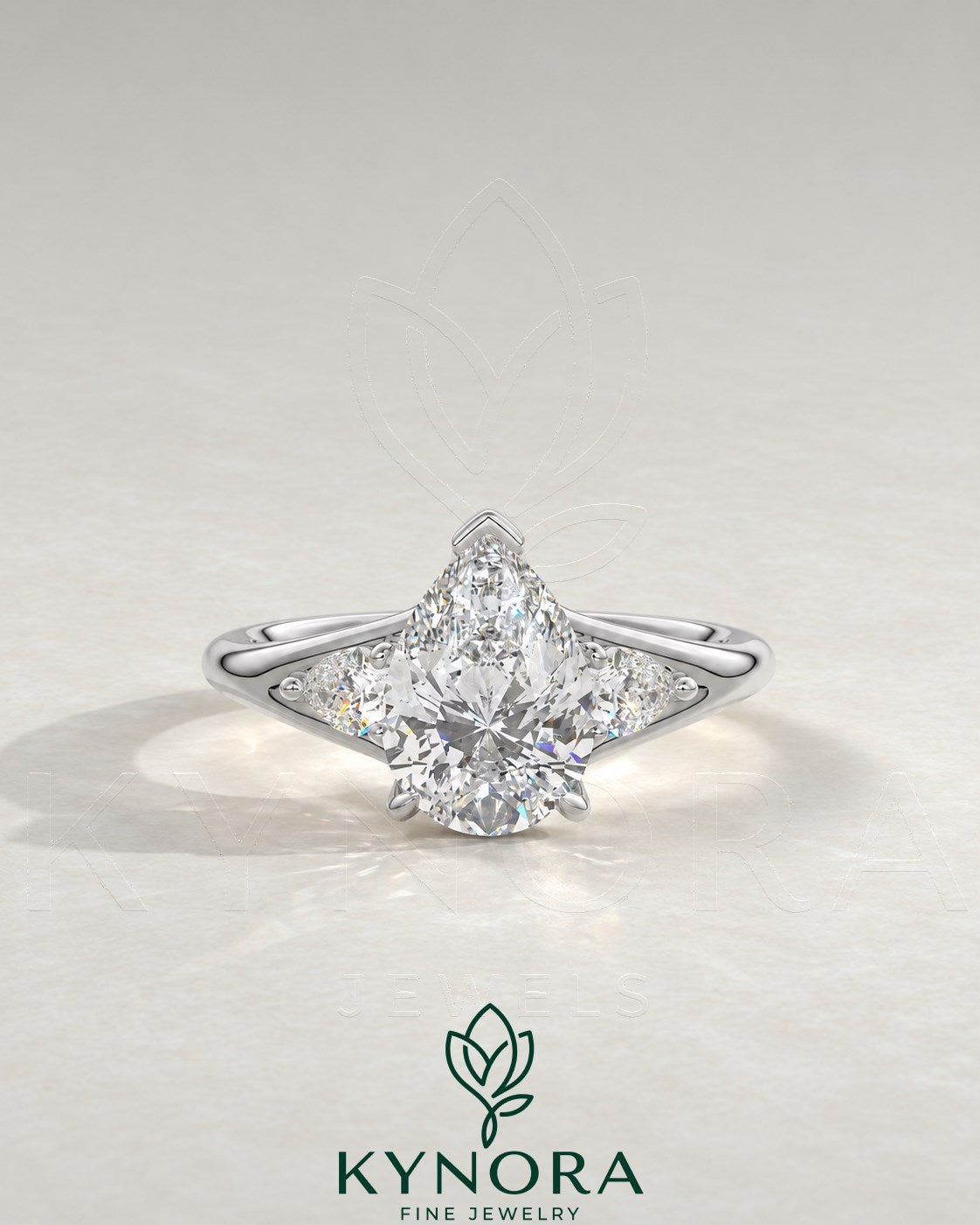Pear Cut Moissanite 3-Stone Engagement Ring in 925 Silver