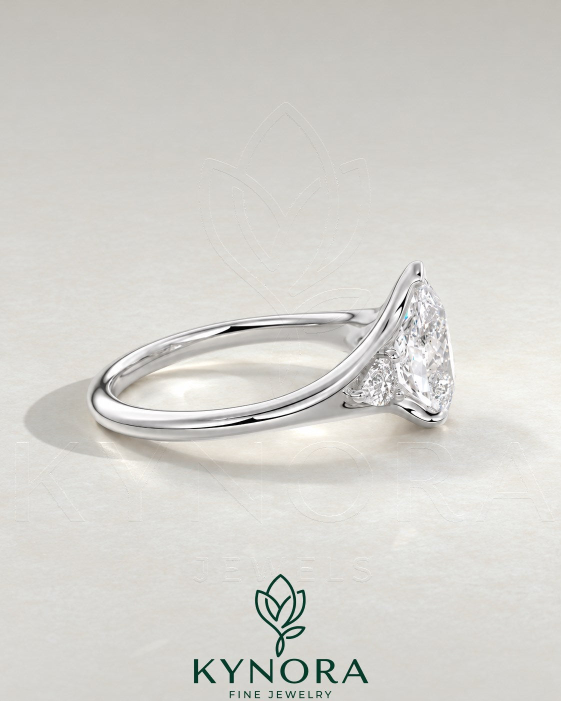 Pear Cut Moissanite 3-Stone Engagement Ring in 925 Silver