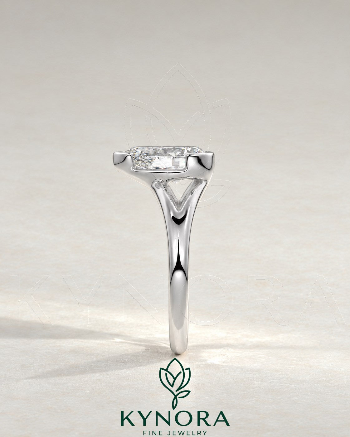 2-karätiger Solitär-Verlobungsring mit birnenförmigem Diamanten in Ost-West-Ausrichtung, Krappenfassung und geschwungener Ringschiene
