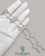 925 Sterling Silver Moissanite Diamond Van Cleef Hiphop Bracelet by Kynora Jewels, featuring sparkling gemstones and intricate design.
