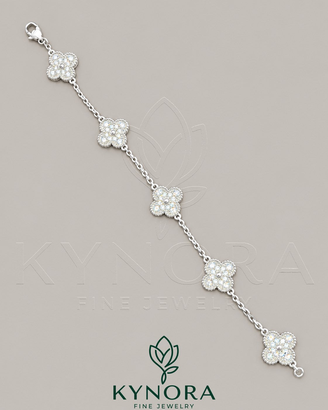 925 Sterling Silver Moissanite Diamond Hip Hop Bracelet with van clef design by Kynora Jewels