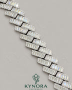 Sterling silver Miami Cuban bracelet with 18mm VVS1 Moissanite diamond for men, hip-hop style by Kynora Jewels.