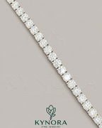 Kynora Jewels 5mm round cut VVS1 moissanite diamond hip hop tennis bracelet showcasing sparkling gemstones on a sleek bracelet design.