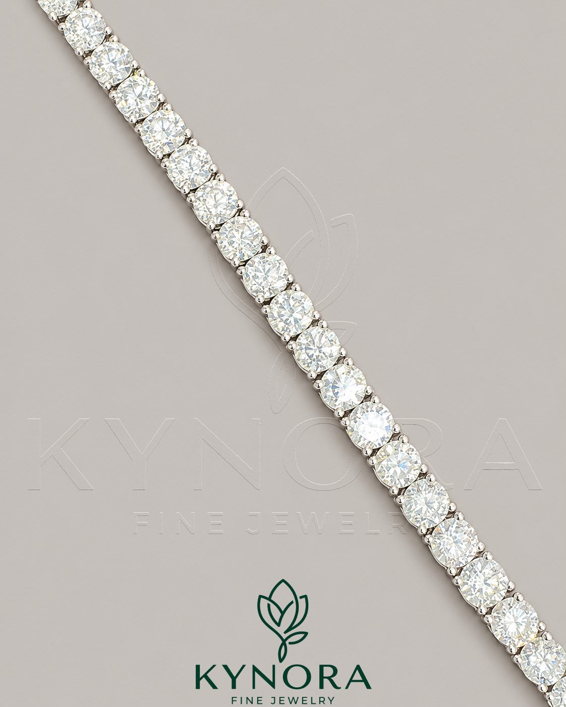 Kynora Jewels 5mm round cut VVS1 moissanite diamond hip hop tennis bracelet showcasing sparkling gemstones on a sleek bracelet design.