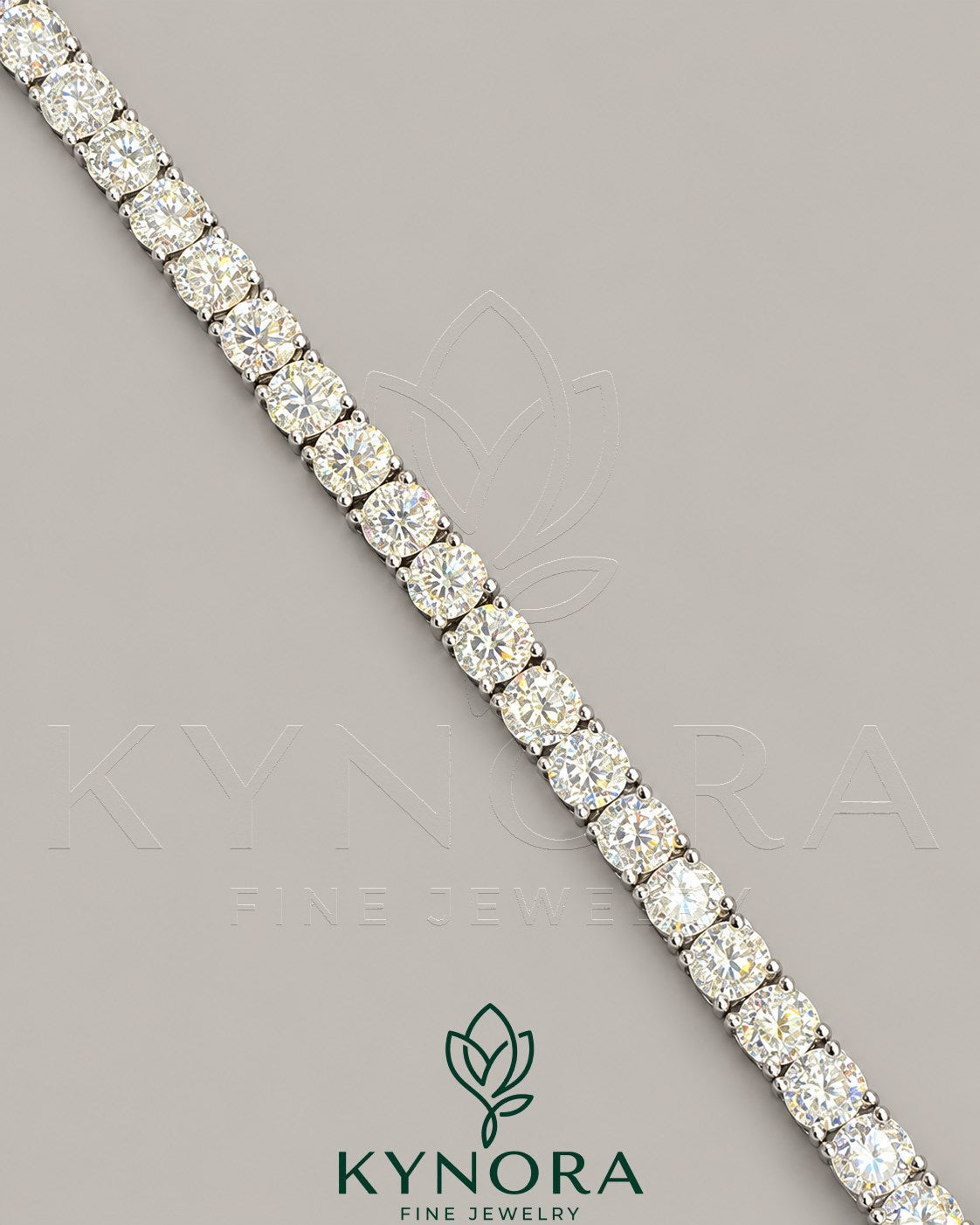Kynora Jewels 5mm round cut VVS1 Moissanite diamond hip hop tennis bracelet with sparkling stones and silver-tone setting.