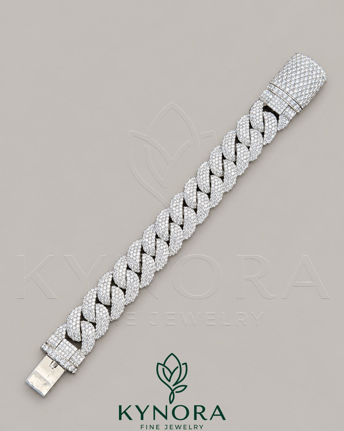 20mm Moissanite diamond Sterling silver Cuban hip hop bracelet with sparkling stones and bold chain links. Main image