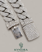 20mm Moissanite diamond sterling silver Cuban hip hop bracelet with bold links, featuring sparkling gemstones and a sleek finish.