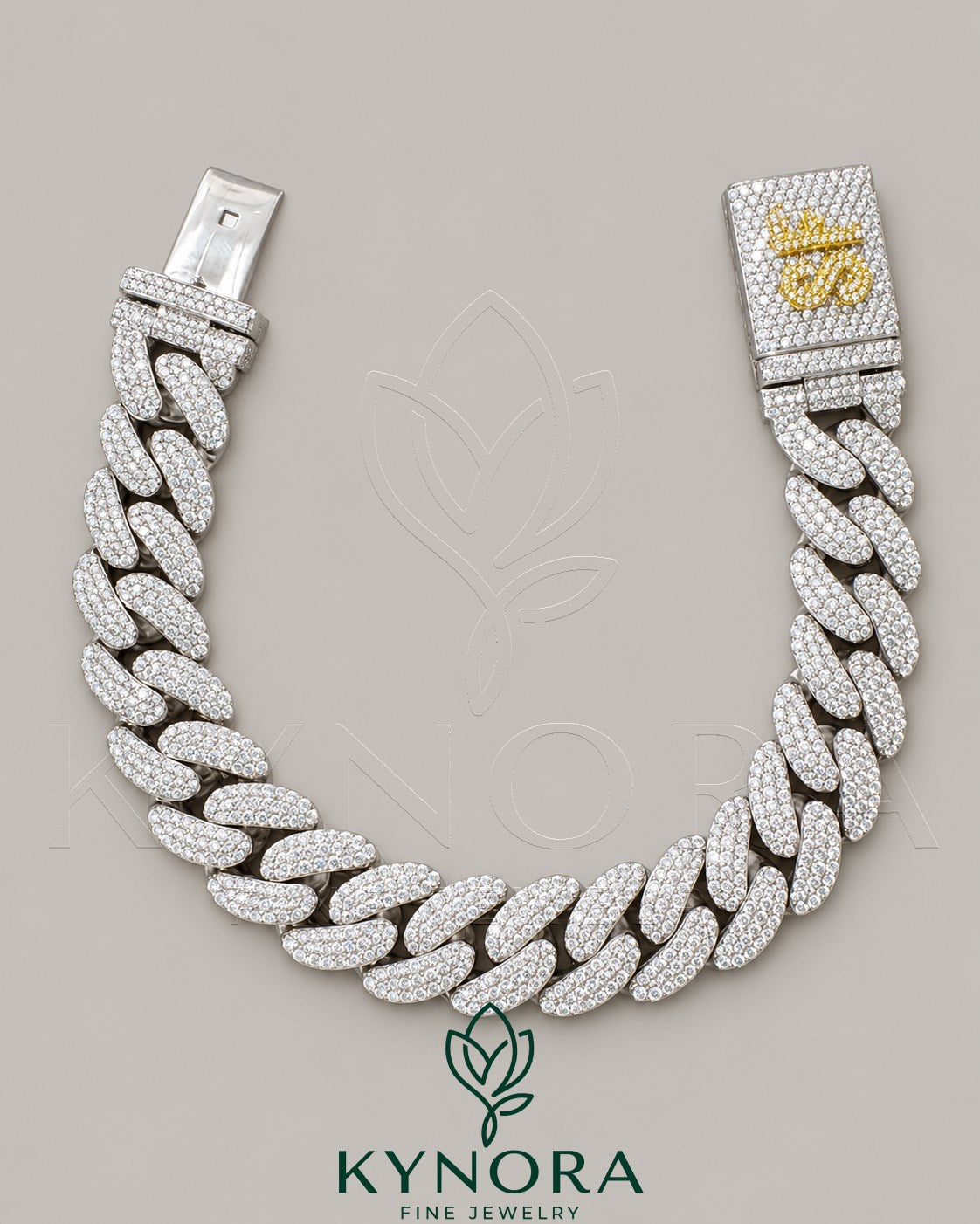 VVS1 Moissanite diamond Miami Cuban box lock bracelet by Kynora Jewels featuring sterling silver and hip-hop style design. Main image