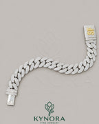 VVS1 Moissanite diamond Miami Cuban box lock bracelet in sterling silver with custom design, hip-hop style by Kynora Jewels