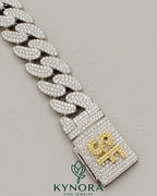VVS1 moissanite diamond Miami Cuban box lock bracelet in sterling silver, featuring custom hip-hop style design by Kynora Jewels.