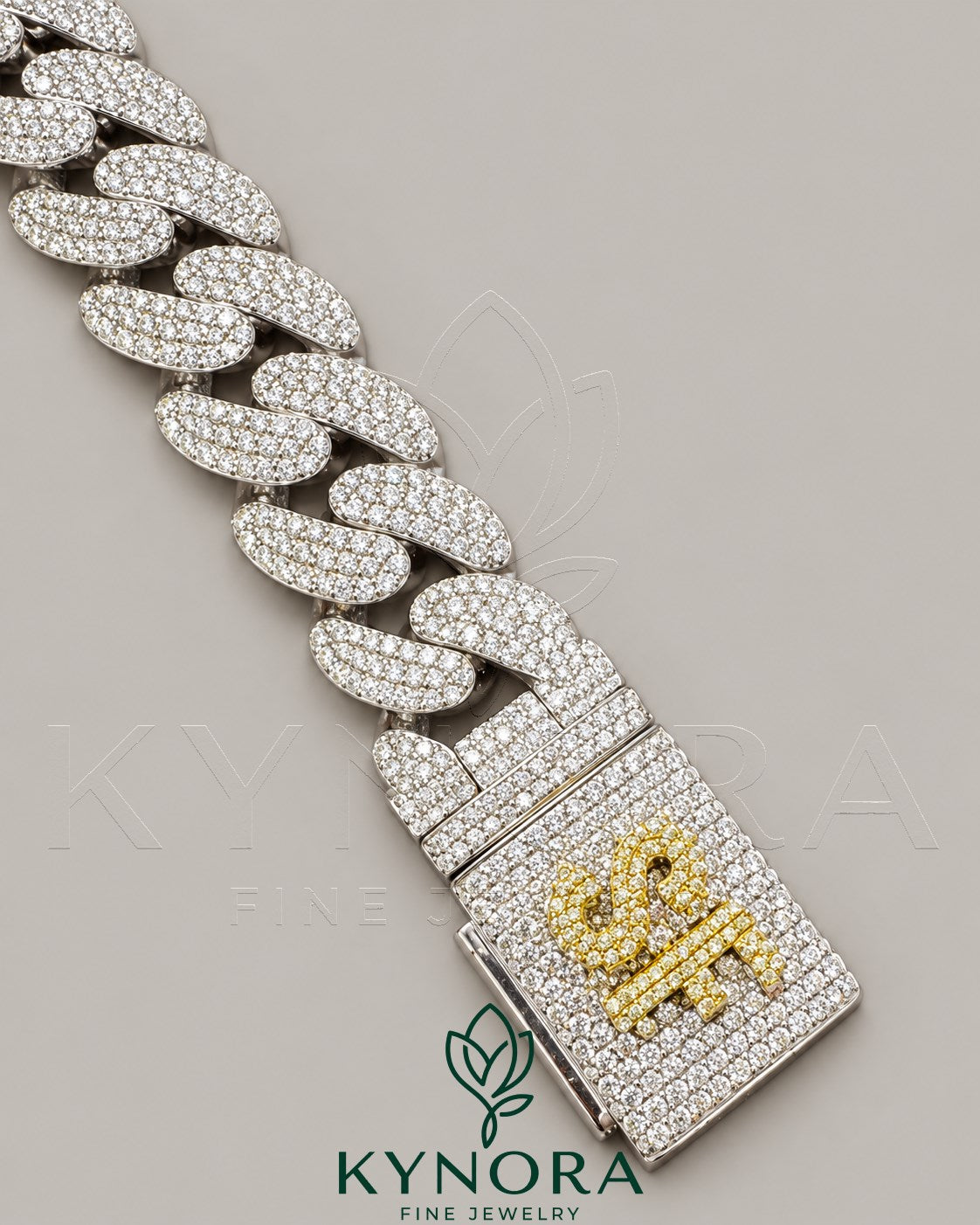 VVS1 moissanite diamond Miami Cuban box lock bracelet in sterling silver, featuring custom hip-hop style design by Kynora Jewels.