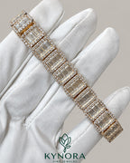 Sterling silver 13mm VVS Moissanite hip hop tennis bracelet with sparkling stones, showcased in a close-up shot.