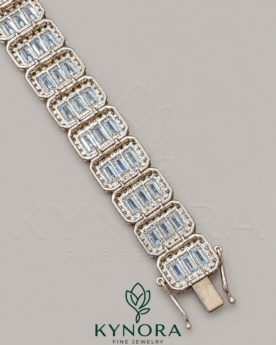 Sterling silver 13mm VVS Moissanite hip hop tennis bracelet with sparkling stones, stylish Kynora Jewels hip hop bracelet.