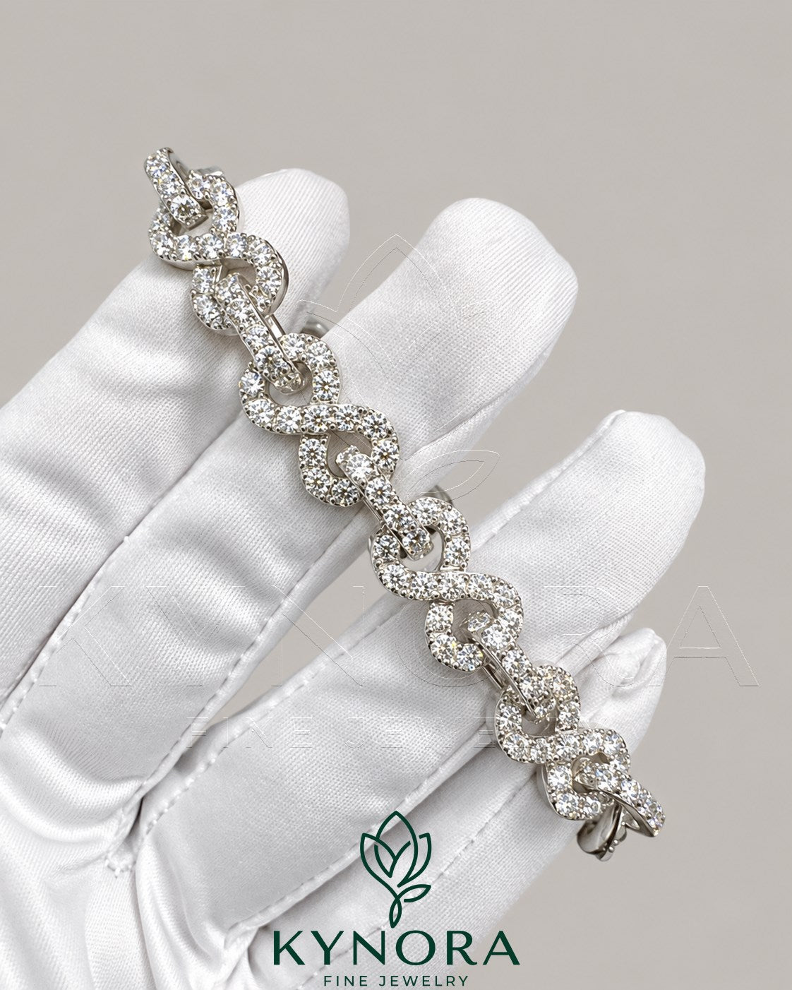 Kynora Jewels 10mm VVS1 Moissanite diamond infinity hiphop bracelet with sparkling stones and sleek design.