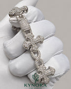 Kynora Jewels fully iced out cross moissanite hip hop diamond bracelet with dazzling sparkle and intricate design.