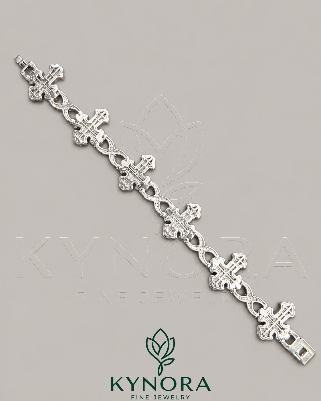 Kynora Jewels fully iced out cross moissanite hip hop diamond bracelet with sparkling stones and bold design.