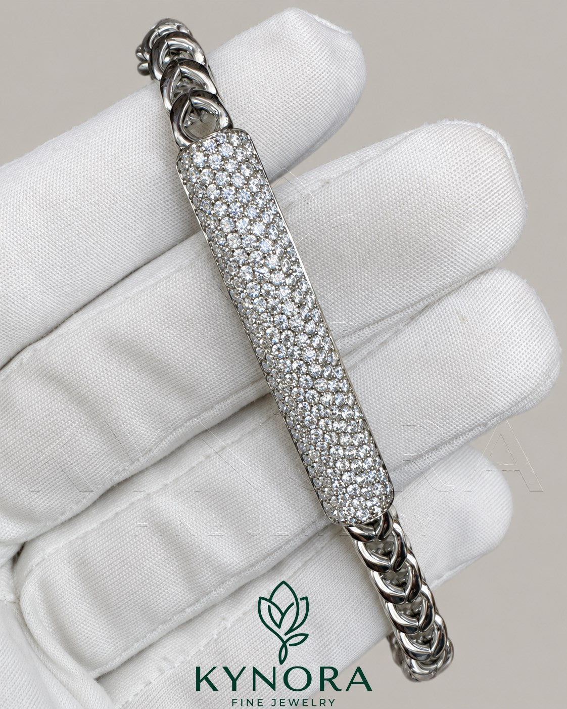 Unisex VVS lab diamond bracelet by Kynora Jewels featuring a sterling silver hip-hop style bracelet with sparkling diamonds.