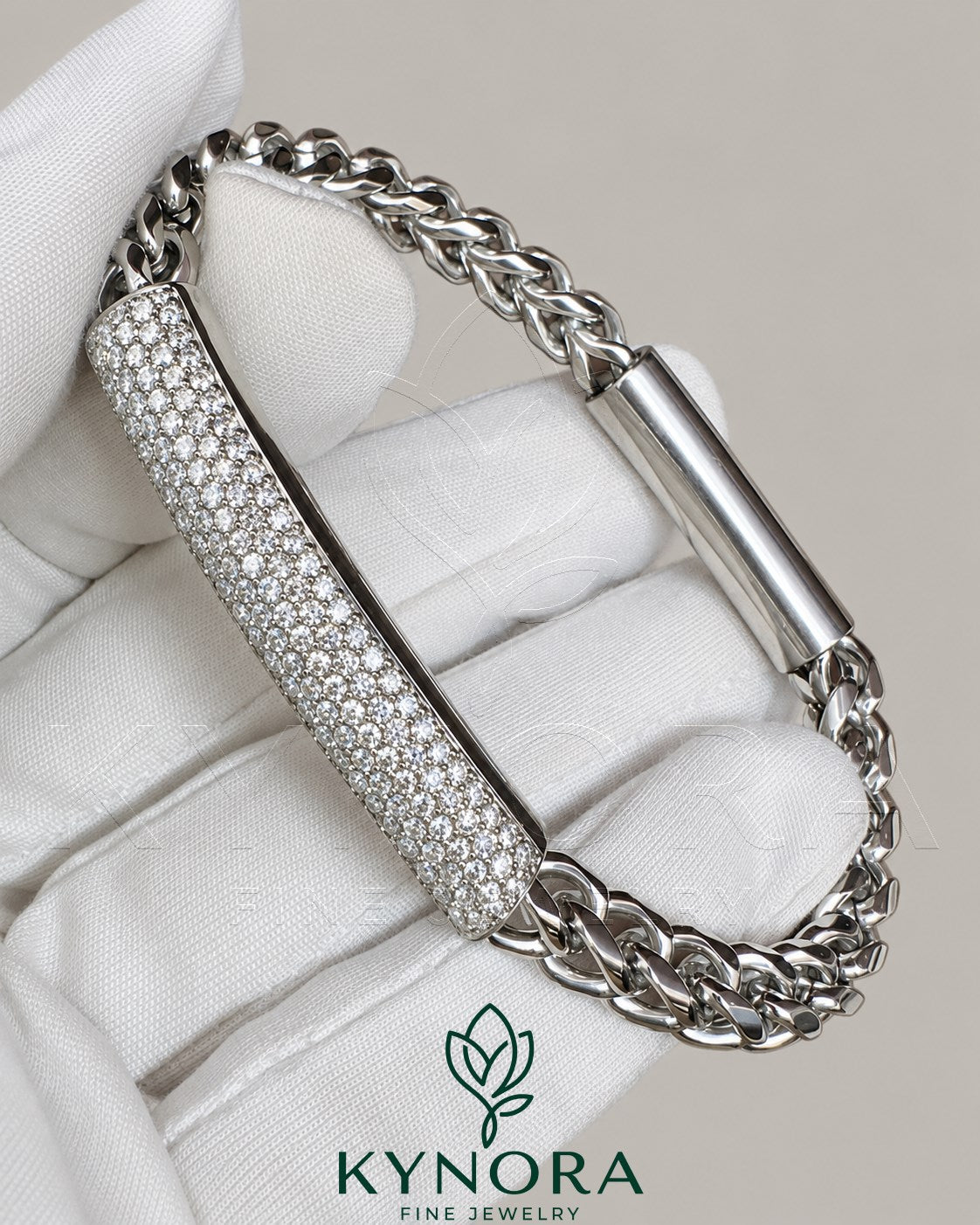 Unisex VVS lab diamond sterling silver hiphop bracelet by Kynora Jewels featuring a bold, stylish design with sparkling diamonds.