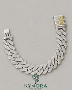 18mm lab-grown diamond sterling silver hip hop bracelet with custom lock design by Kynora Jewels