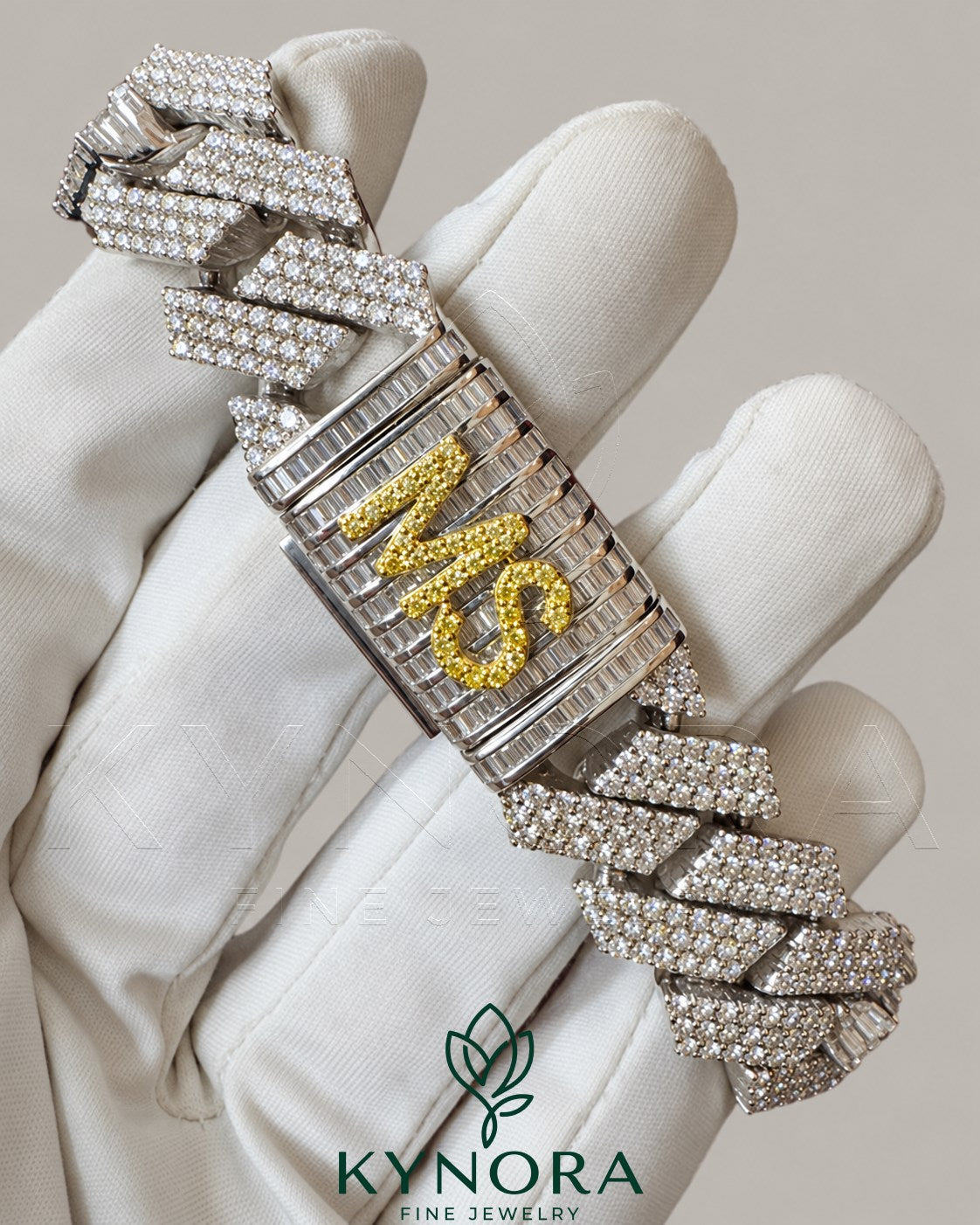 18mm lab diamond solid 925 sterling silver hip hop bracelet with customized lock by Kynora Jewels