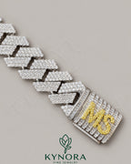 18mm Lab Diamond solid 925 sterling silver hip hop bracelet with customizable lock, showcasing Kynora Jewels' stylish design.