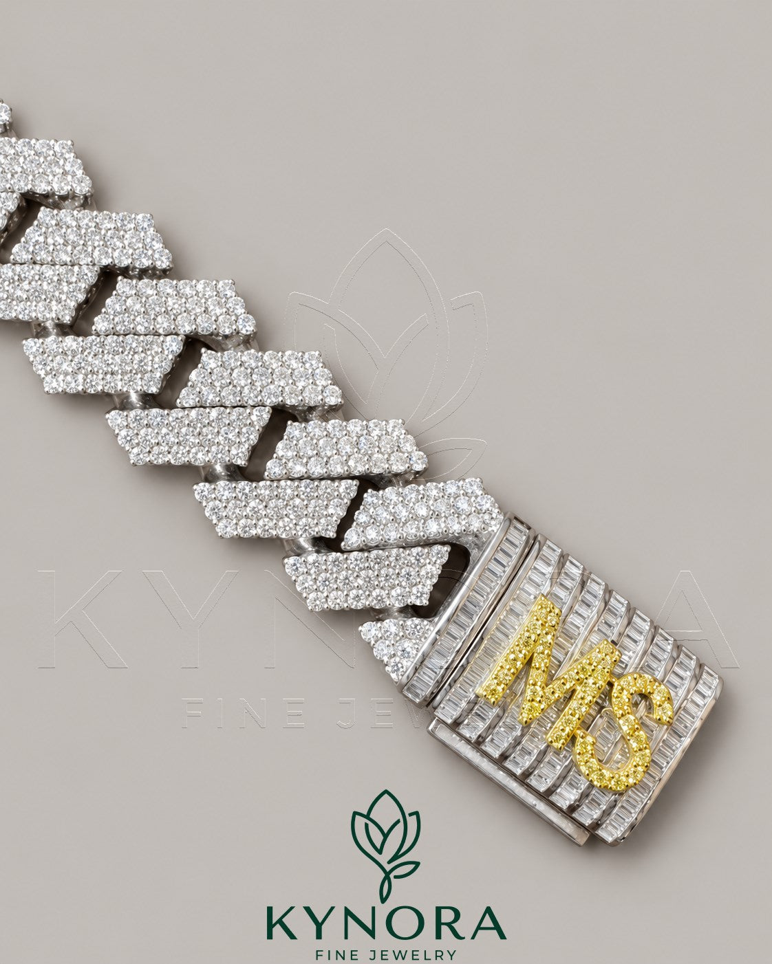 18mm Lab Diamond solid 925 sterling silver hip hop bracelet with customizable lock, showcasing Kynora Jewels' stylish design.