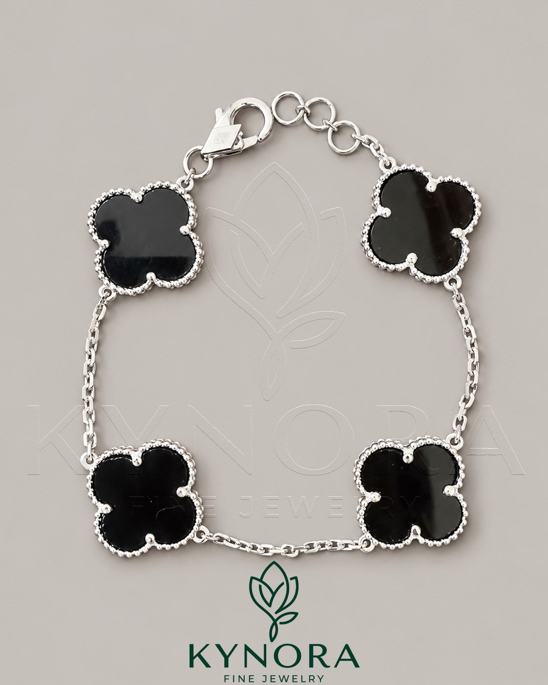 Black Arpels 925 Sterling Silver Van Cleef hip-hop bracelet by Kynora Jewels featuring bold silver design and intricate detailing. Main image