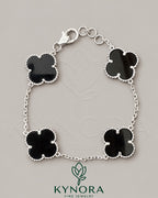 Black Arpels 925 Sterling Silver Van Cleef hip-hop bracelet by Kynora Jewels featuring bold silver design and intricate detailing.