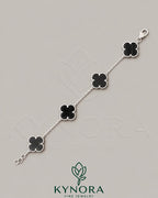 Black Arpels 925 Sterling Silver Van Cleef-style hip-hop bracelet by Kynora Jewels, featuring bold silver links and intricate design.