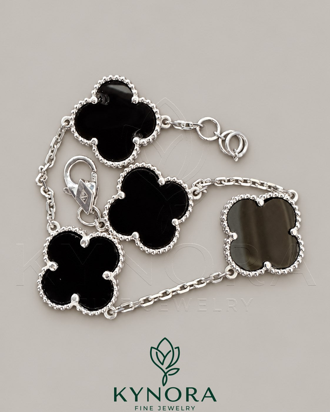 Black Arpels 925 Sterling Silver Van Cleef-style hip-hop bracelet by Kynora Jewels featuring bold, stylish silver design.