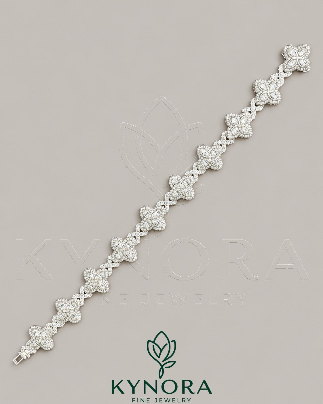 VVS1 Moissanite diamond silver hip-hop bracelet by Kynora Jewels with bold chain links and sparkling gemstone accents.