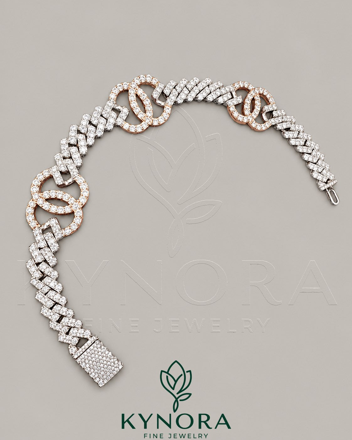 VVS moissanite diamond sterling silver hip-hop bracelet by Kynora Jewels, featuring a classic style with intricate design details.