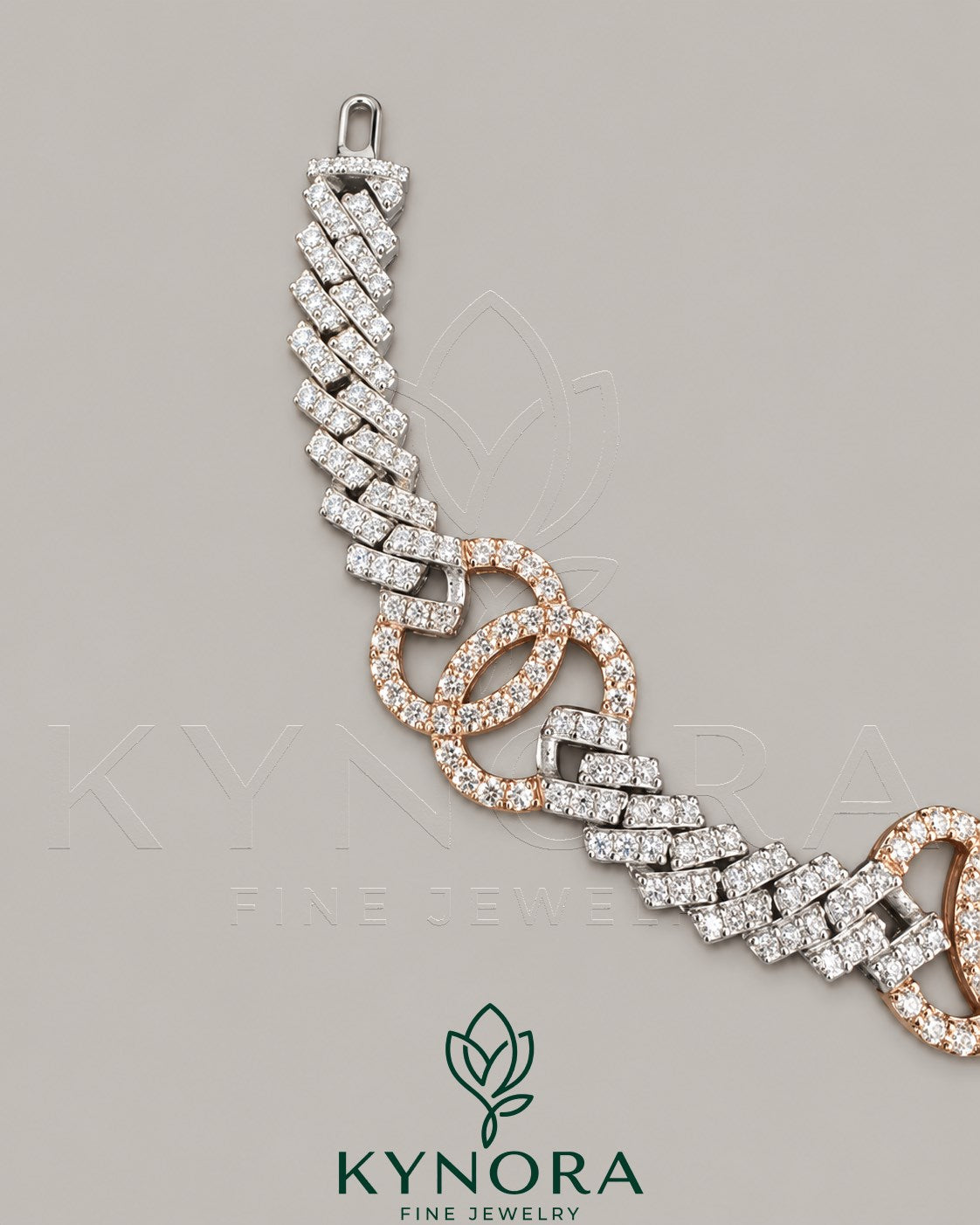 VVS moissanite diamond sterling silver hip-hop bracelet by Kynora Jewels, featuring classic style and intricate design.