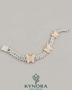 VVS1 moissanite diamond butterfly-shaped hip-hop bracelet by Kynora Jewels featuring sparkling gemstone accents and intricate design.