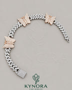 VVS1 moissanite diamond butterfly-shaped hip-hop bracelet by Kynora Jewels, featuring sparkling butterfly motifs and intricate design.