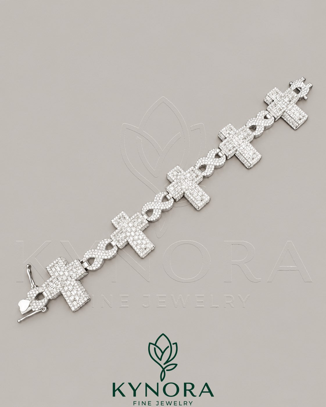 Sterling silver hip hop bracelet with fully iced-out moissanite and diamond accents, gold finish, by Kynora Jewels.