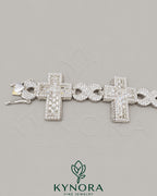 Fully iced out cross moissanite diamond hip hop bracelet in 925 sterling silver with gold plating, by Kynora Jewels.