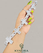 Sterling silver gold hip hop bracelet with fully iced out moissanite diamonds, stylish Kynora Jewels cross design.
