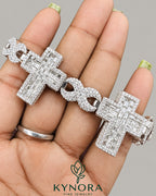Fully iced out cross moissanite diamond hip hop bracelet in sterling silver with gold accents by Kynora Jewels.