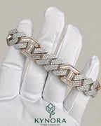 VVS moissanite diamond hip hop bracelet in two-tone sterling silver with Cuban link design by Kynora Jewels