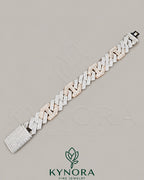 VVS Moissanite diamond hip hop bracelet in two-tone sterling silver with Cuban link design by Kynora Jewels