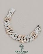 Sterling silver two-tone Cuban bracelet with VVS moissanite diamonds, hip hop style, by Kynora Jewels.