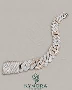 VVS moissanite diamond hip hop bracelet in two-tone sterling silver with Cuban link design by Kynora Jewels