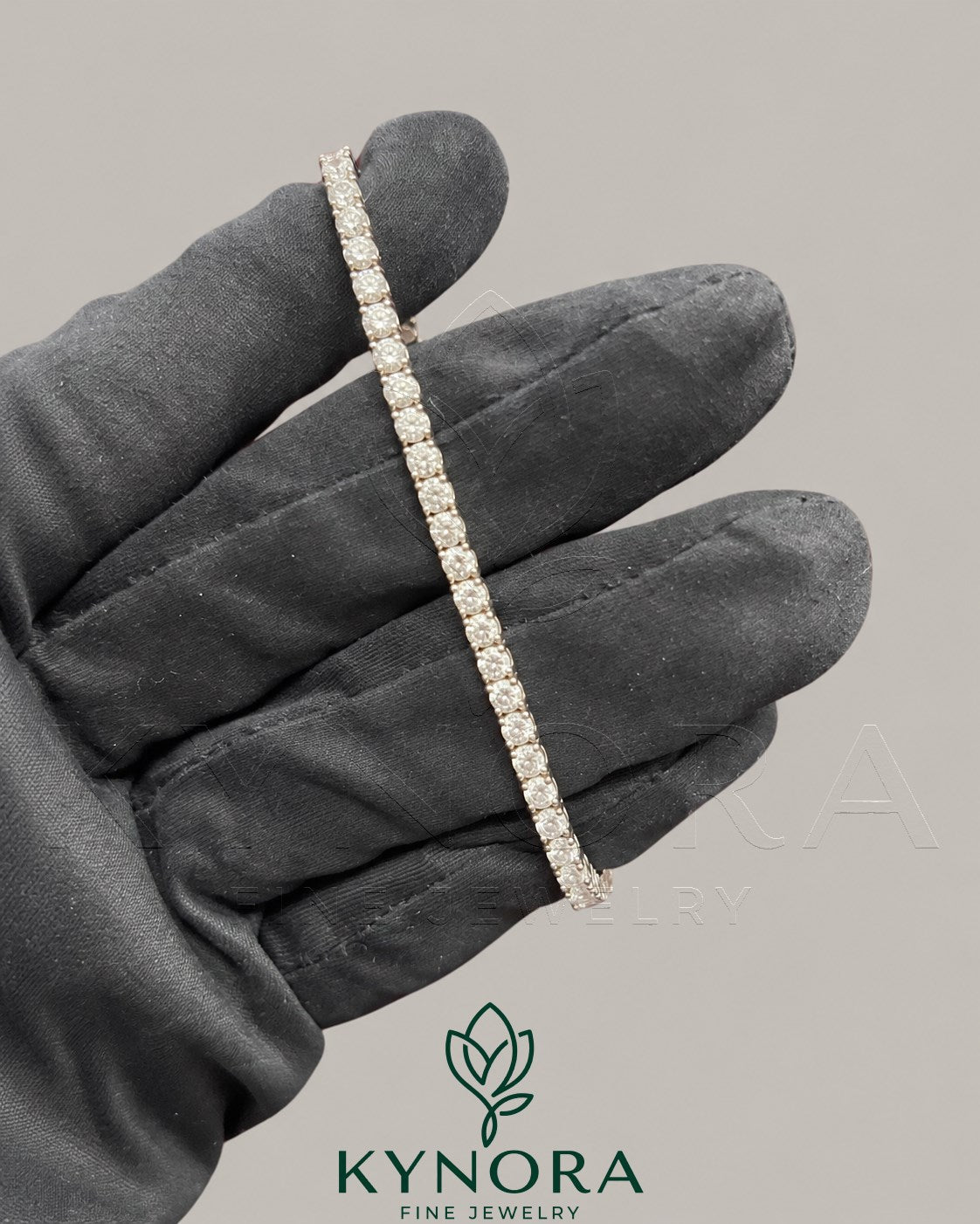 Kynora Jewels VVS Moissanite diamonds tennis bracelet with 3mm stones, showcasing a luxurious hip-hop style design.