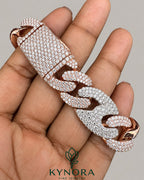 VVS moissanite diamond Miami Cuban box lock bracelet in two-tone gold and sterling silver, hip-hop style from Kynora Jewels.