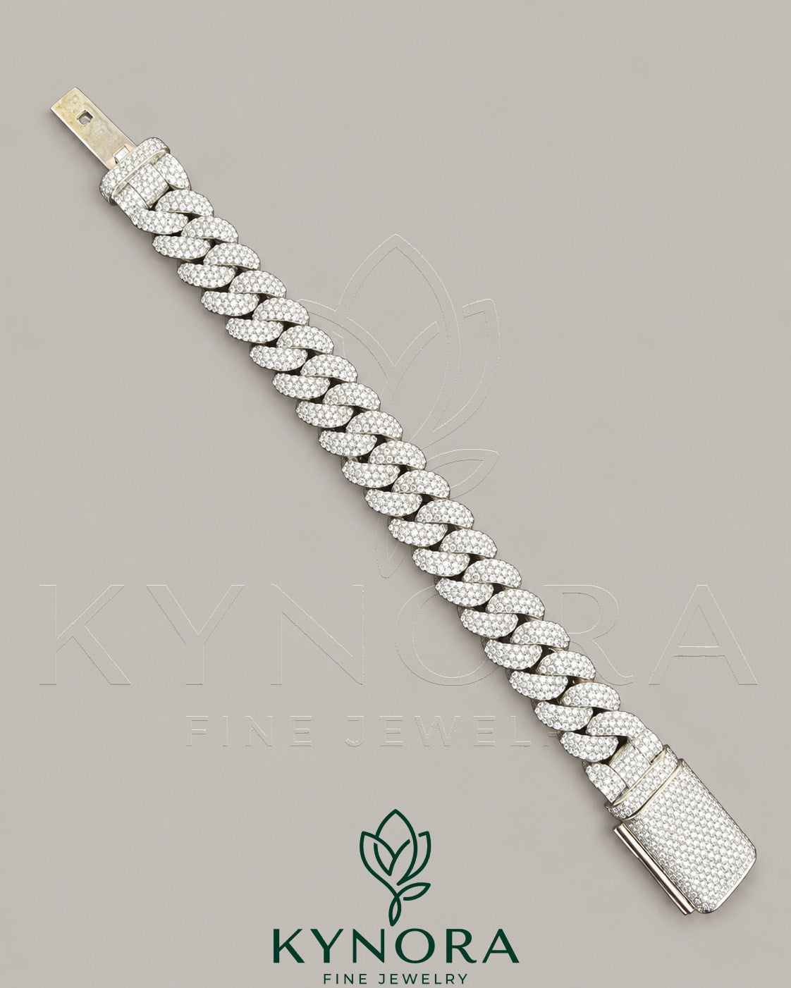 14mm Moissanite diamond sterling silver Cuban link bracelet with iced out design, crafted by Kynora Jewels. Main image