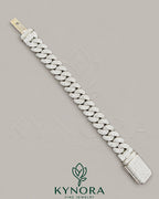 14mm Moissanite diamond sterling silver Cuban link bracelet with iced out design, crafted by Kynora Jewels.